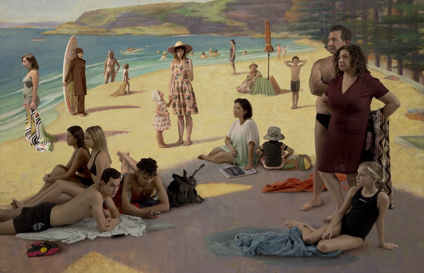Figures on Manly Beach (after Nancy Kilgour), 2015, by Anne Zahalka